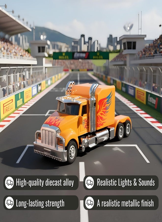 WireScorts Die Cast Truck Toy with Light & Sound, Pull Back Transport Truck, Die Cast Metal Truck for Kids, Multi Color, for Kids 3+ Years - Image 3